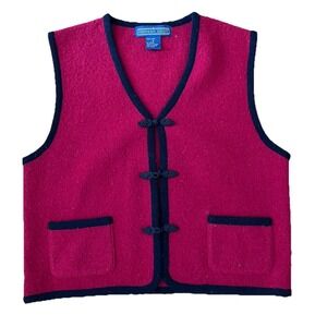 VTG Herman Geist wool vest woman Sz M  red Black  Asian Waistcoat dark academia